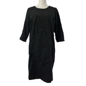 Chicos Womens Embroidered Sheath‎ Dress Size 2P/ US LP Black Ponte Knit Chic NWT